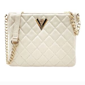 Valentino Orlandi Cream Shoulder Bag with Gold Hardware and Quilted Design